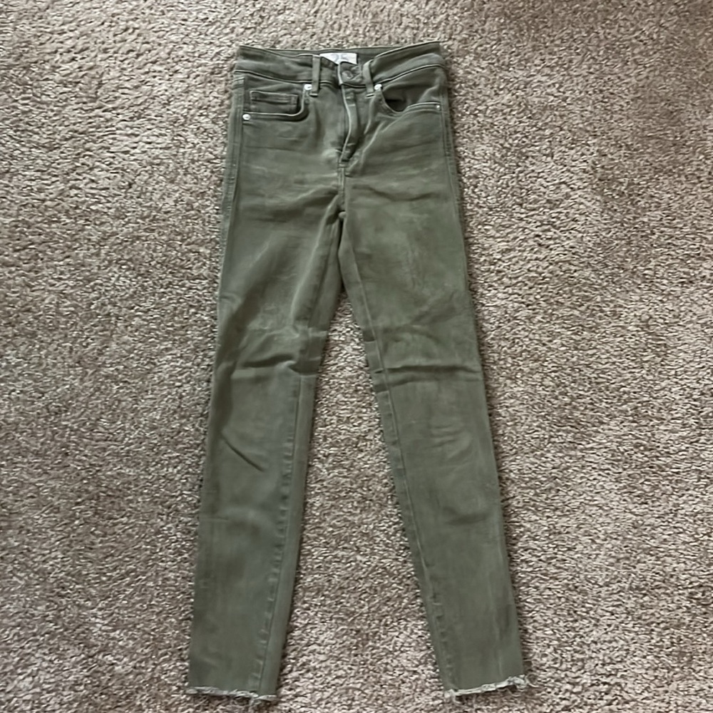 Free People We The Free Olive Green Raw Hem High Waist Skinny Jeans EUC - Picture 7 of 9